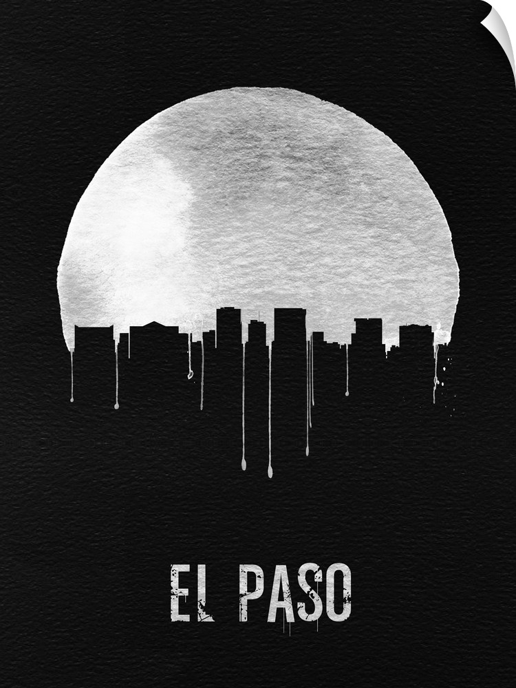 Contemporary watercolor artwork of the El Paso city skyline, in silhouette.