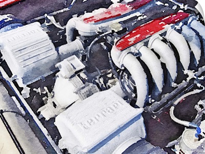 Ferrari 512 TR Testarossa Engine Watercolor
