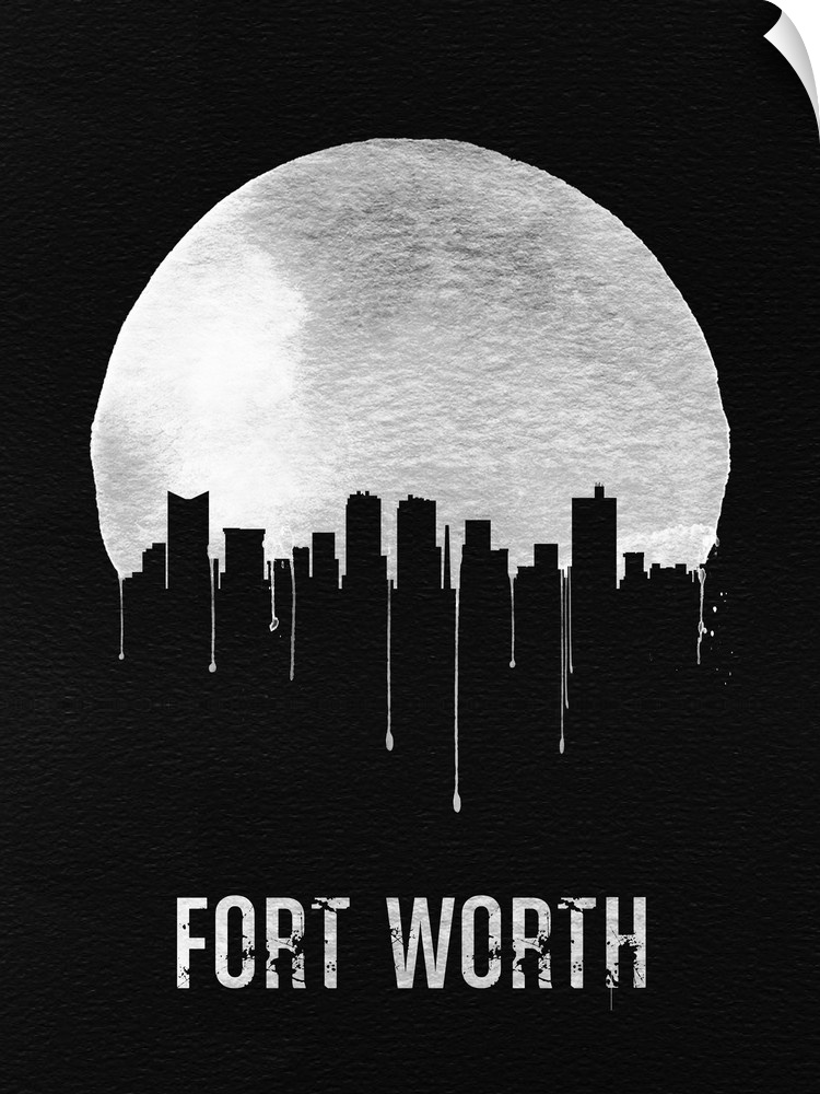 Contemporary watercolor artwork of the Fort Worth city skyline, in silhouette.
