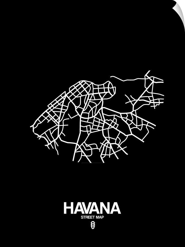 Minimalist art map of the city streets of Havana in black and white.