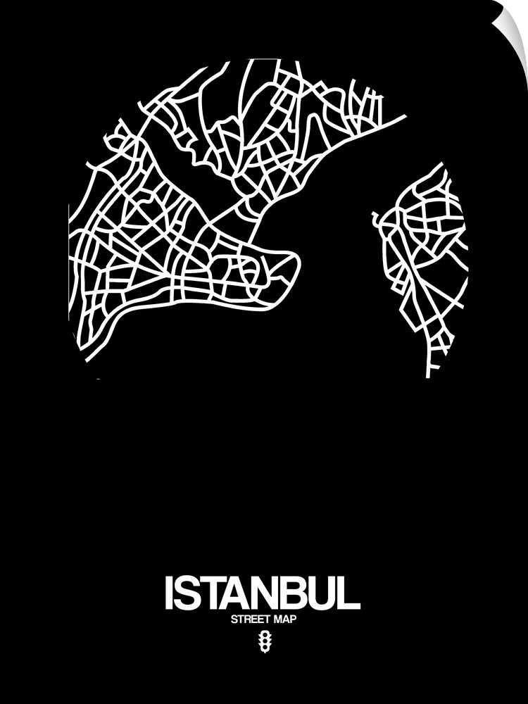 Minimalist art map of the city streets of Istanbul in black and white.