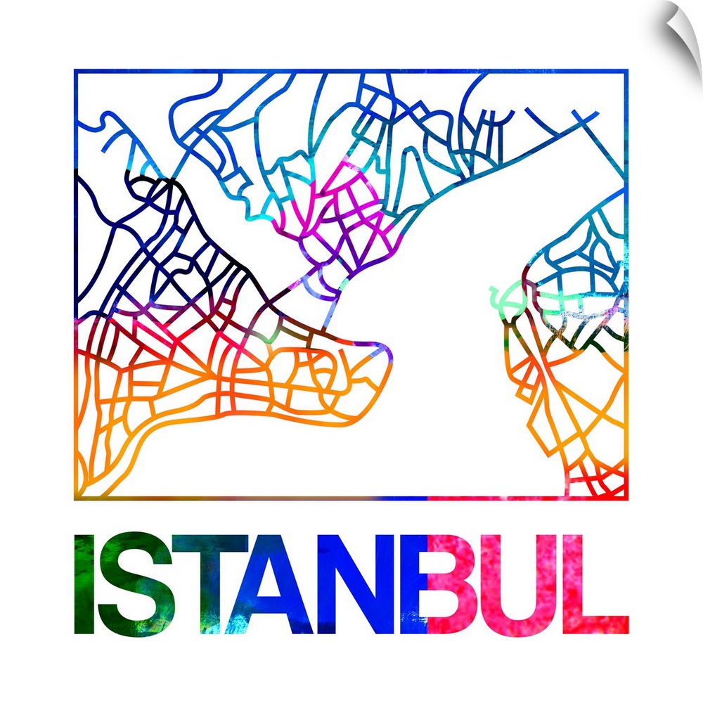 Colorful map of the streets of Istanbul, Turkey.