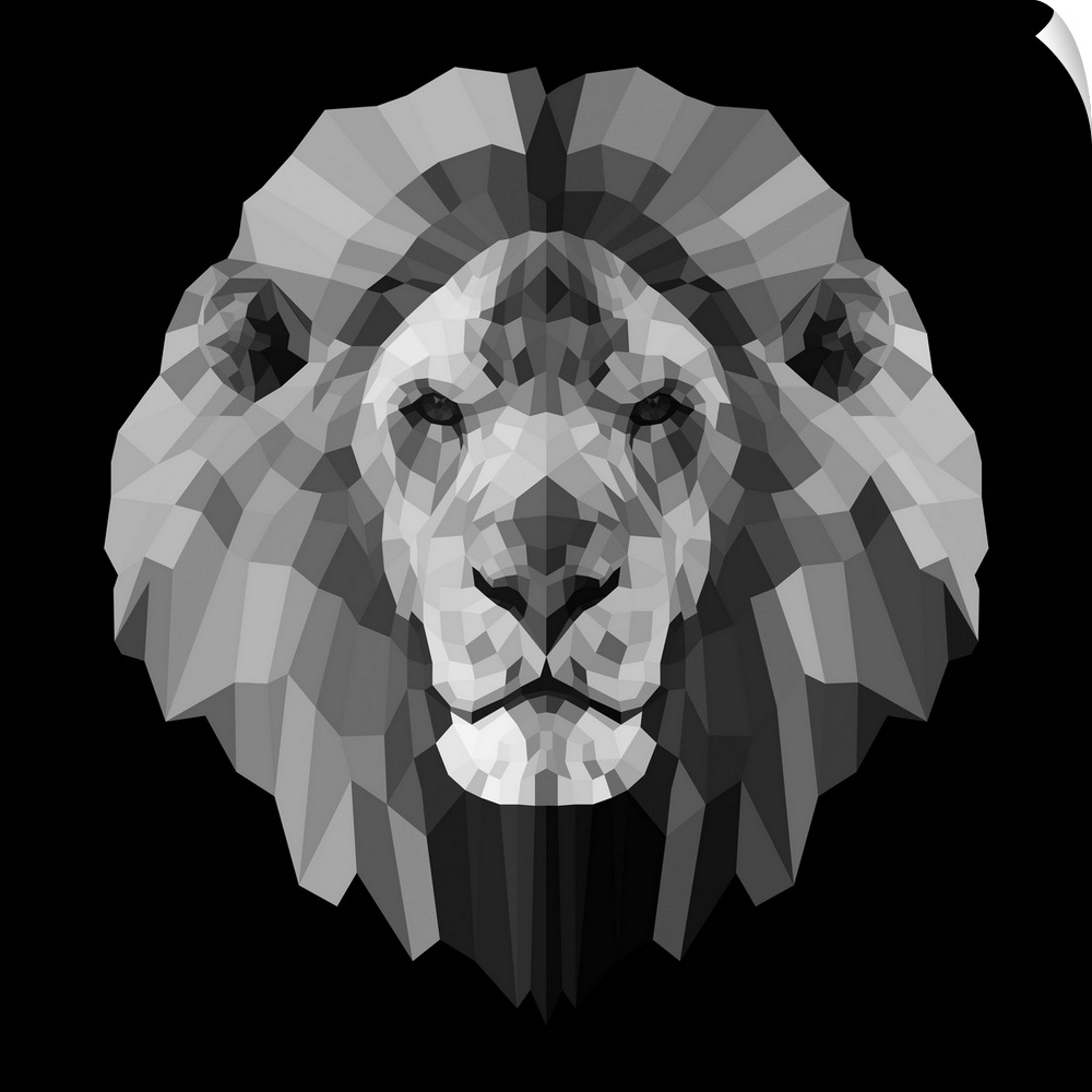 Lion head made up of a polygon mesh.