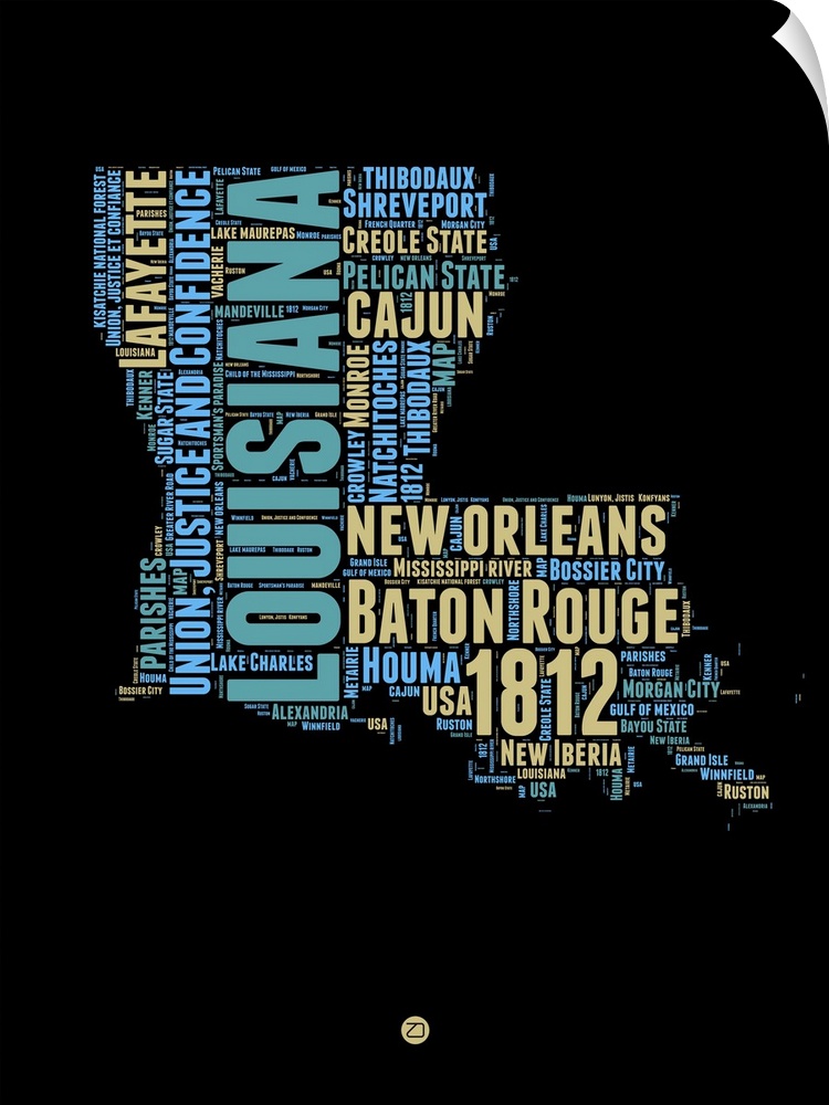 Typography art map of the US state Louisiana.