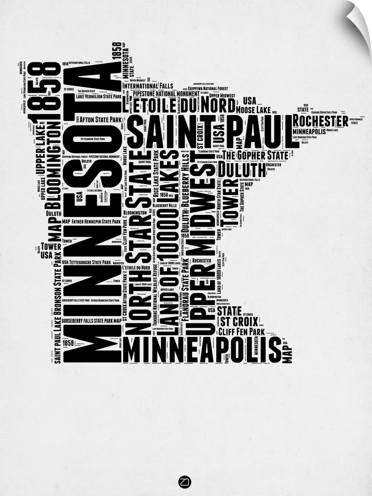 Typography art map of the US state Minnesota.