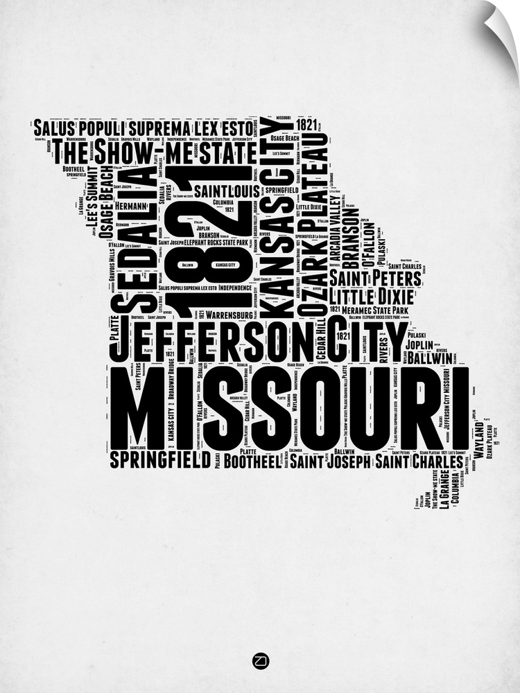 Typography art map of the US state Missouri.