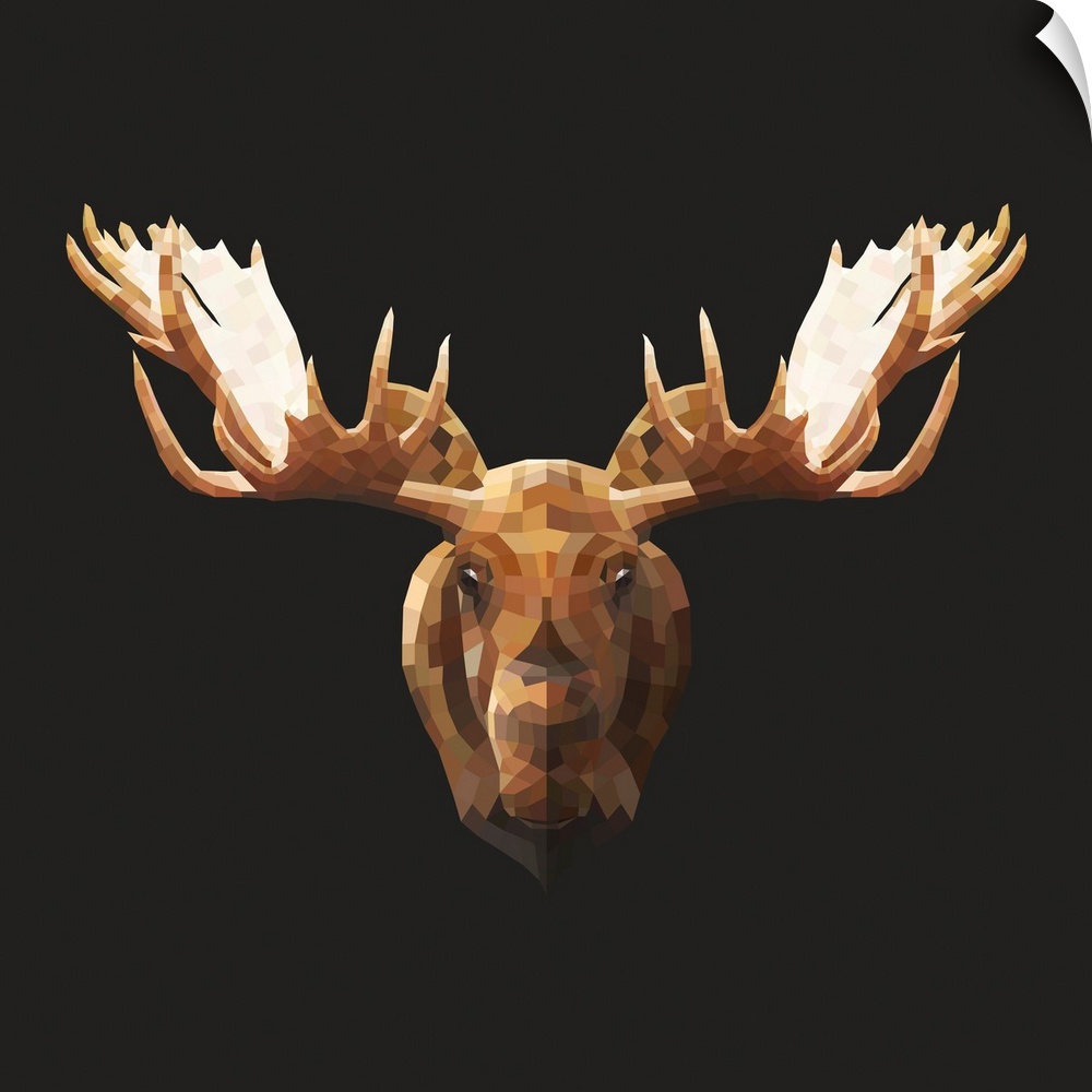 Contemporary artwork of a polygon mesh moose portrait.