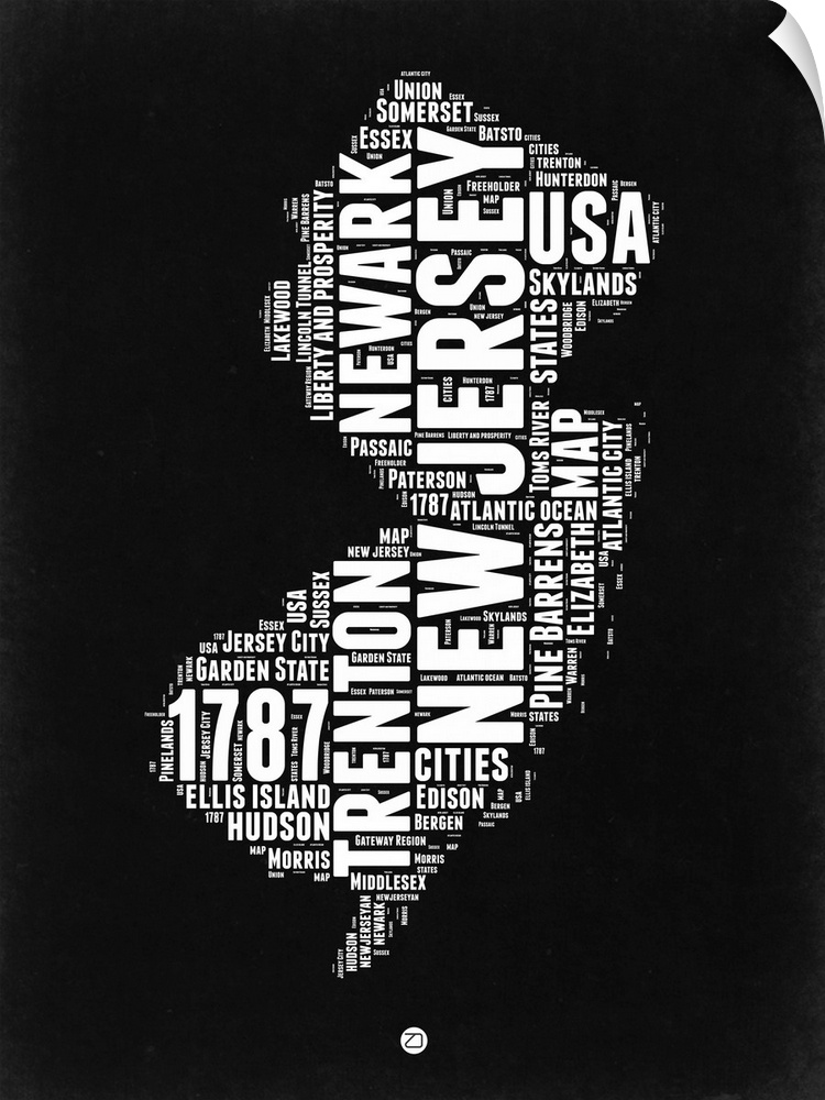 Typography art map of the US state New Jersey.