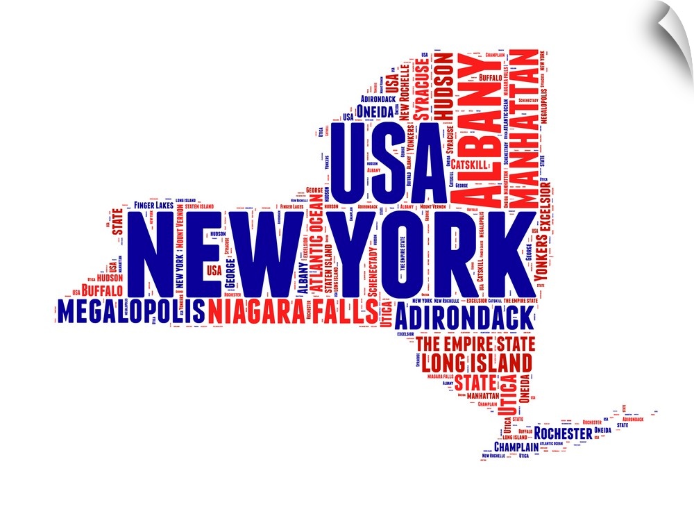 Typography art map of the US state New York.