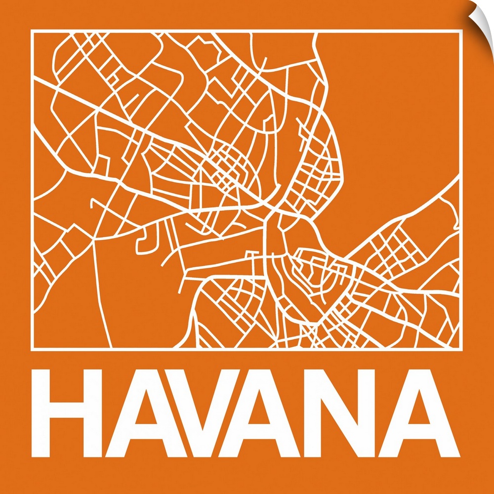 Contemporary minimalist art map of the city streets of Havana.