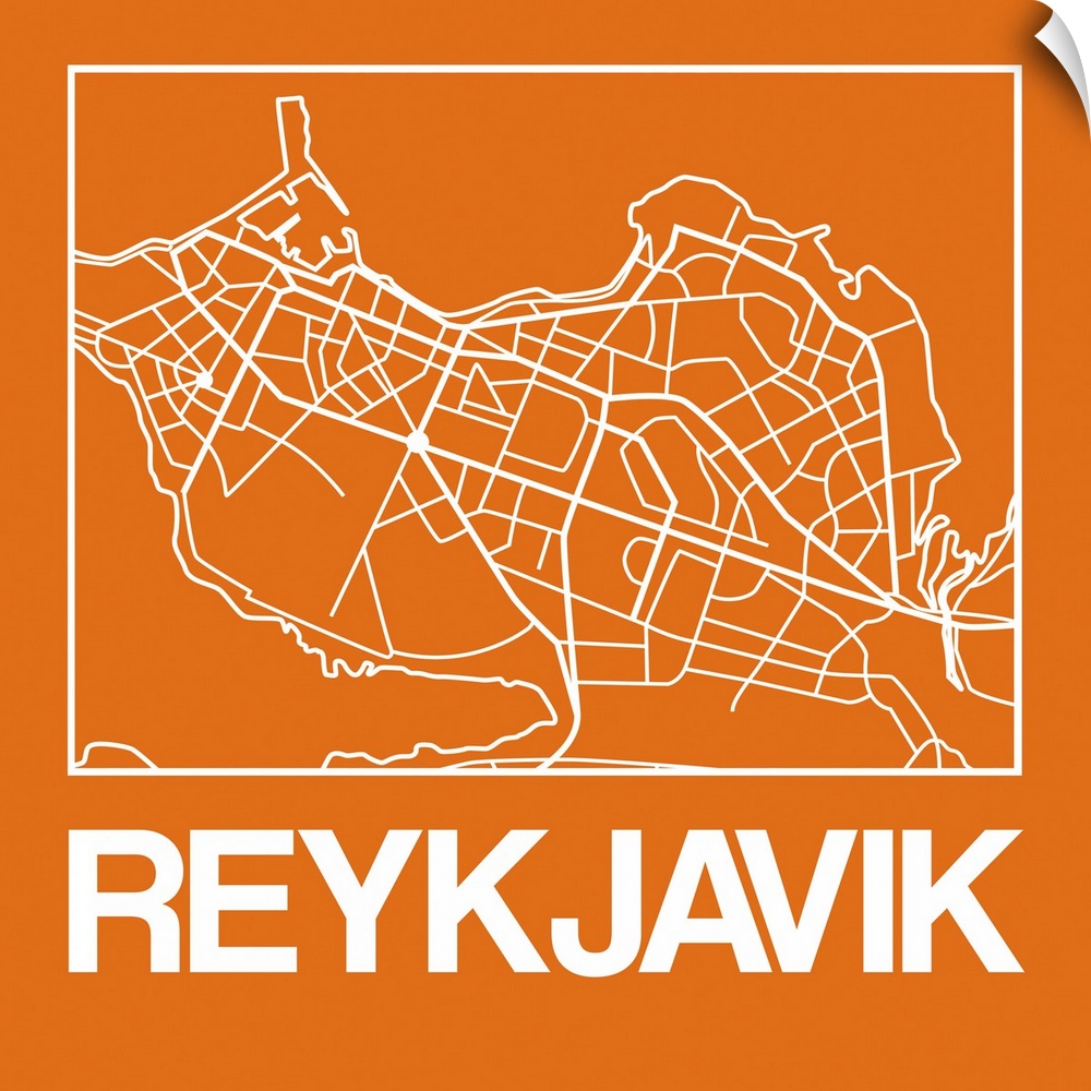 Contemporary minimalist art map of the city streets of Reykjavik.
