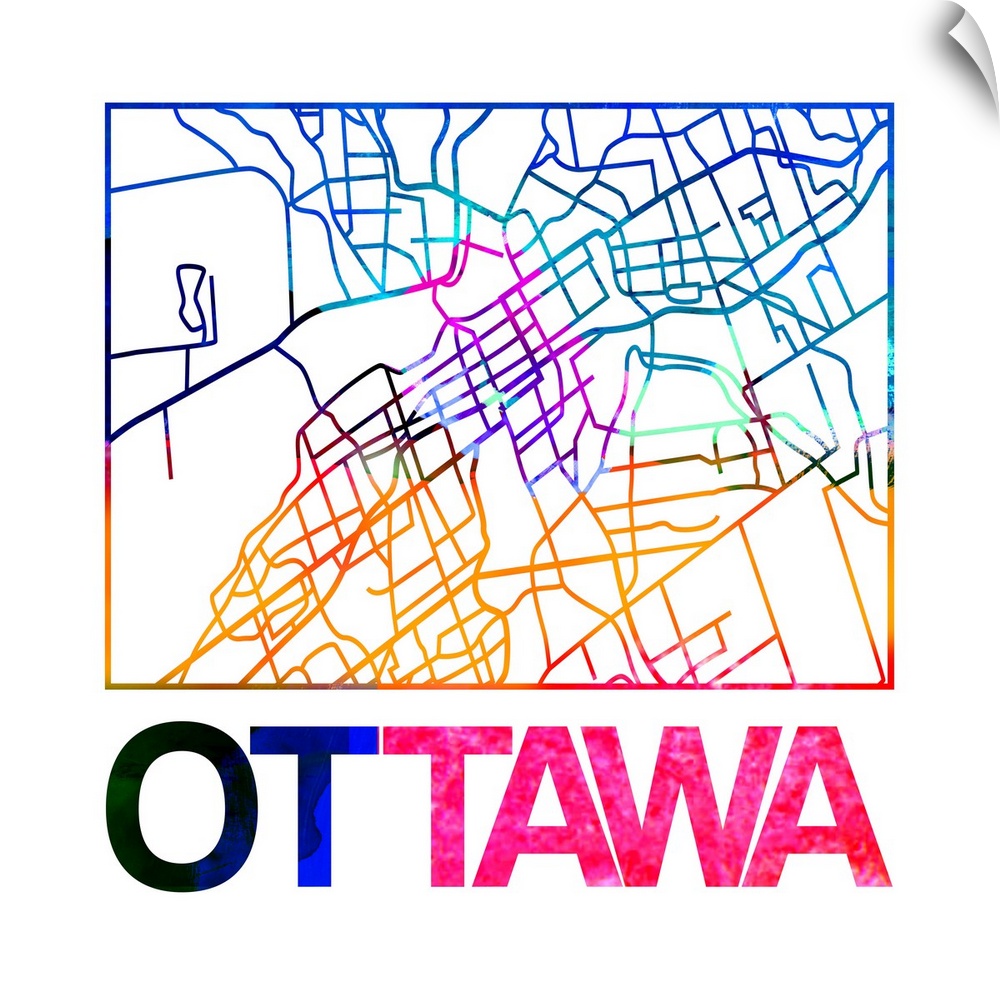 Colorful map of the streets of Ottawa, Canada.