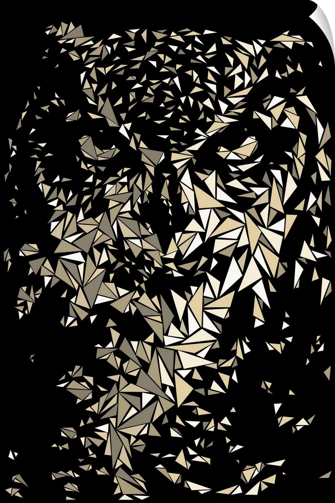 Portrait of an owl made up of triangular geometric shapes.