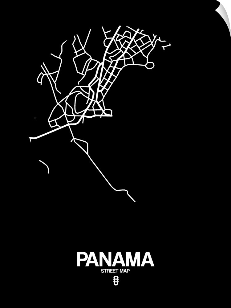 Minimalist art map of the city streets of Panama in black and white.