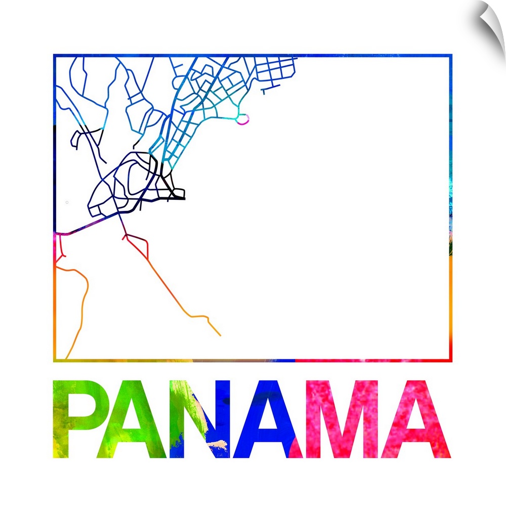 Colorful map of the streets of Panama City, Panama.