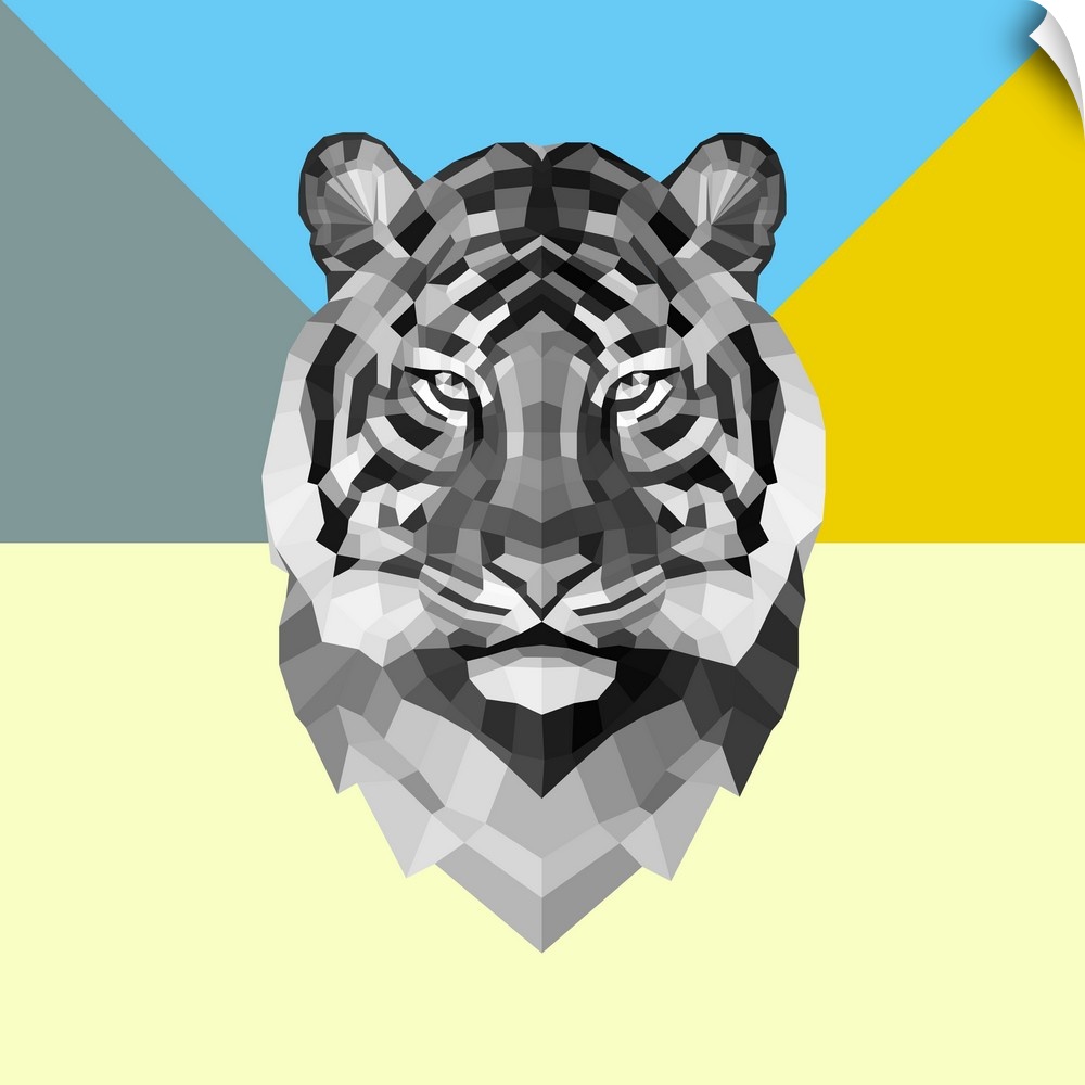 Tiger head made up of a polygon mesh.