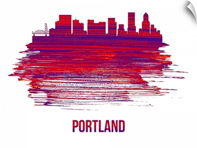 Portland Skyline Brush Stroke Red