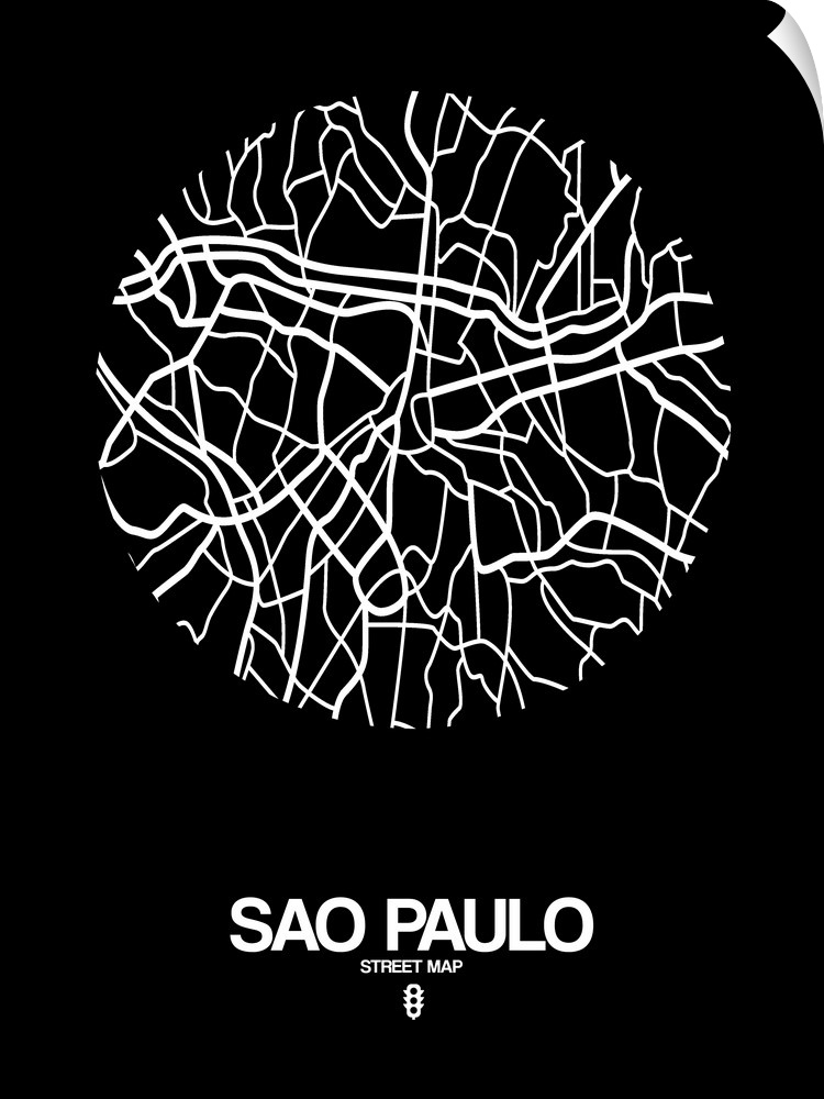 Minimalist art map of the city streets of Sao Paulo in black and white.