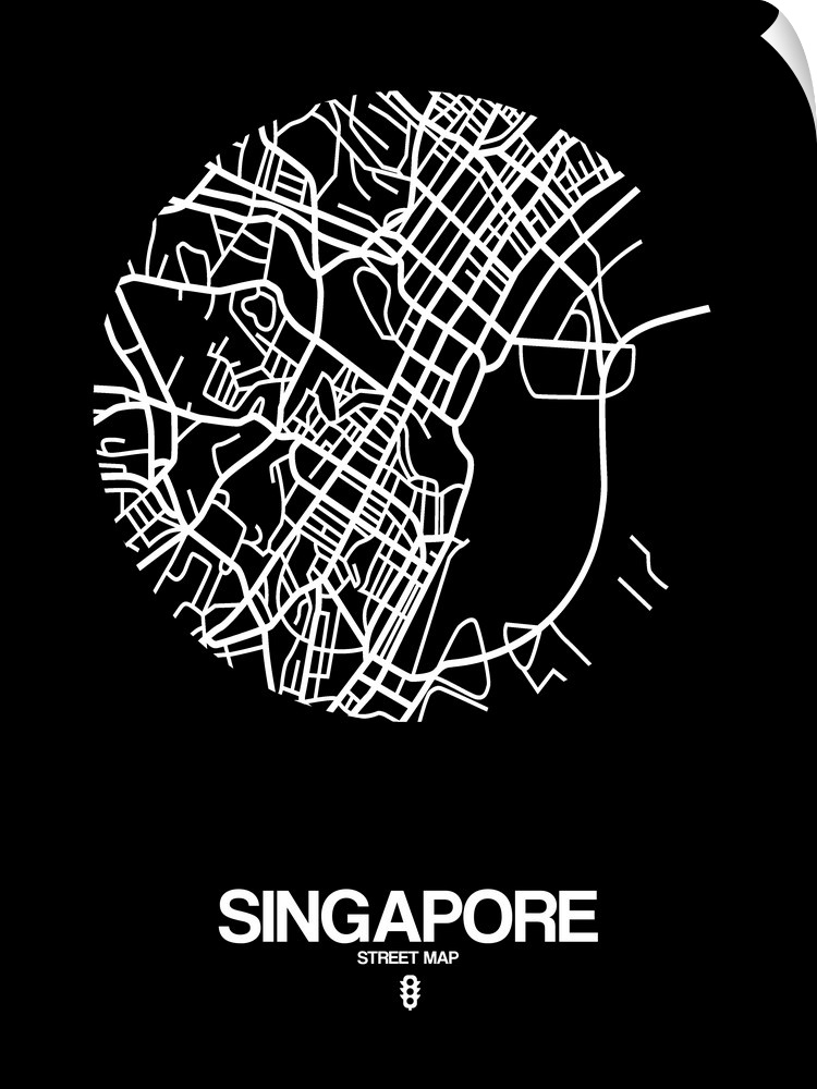Minimalist art map of the city streets of Singapore in black and white.