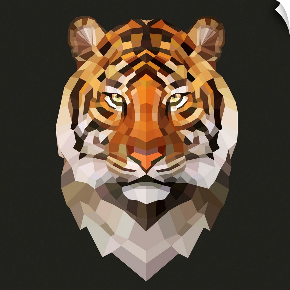 Contemporary artwork of a polygon mesh tiger portrait.
