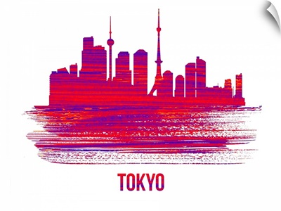 Tokyo Skyline Brush Stroke Red