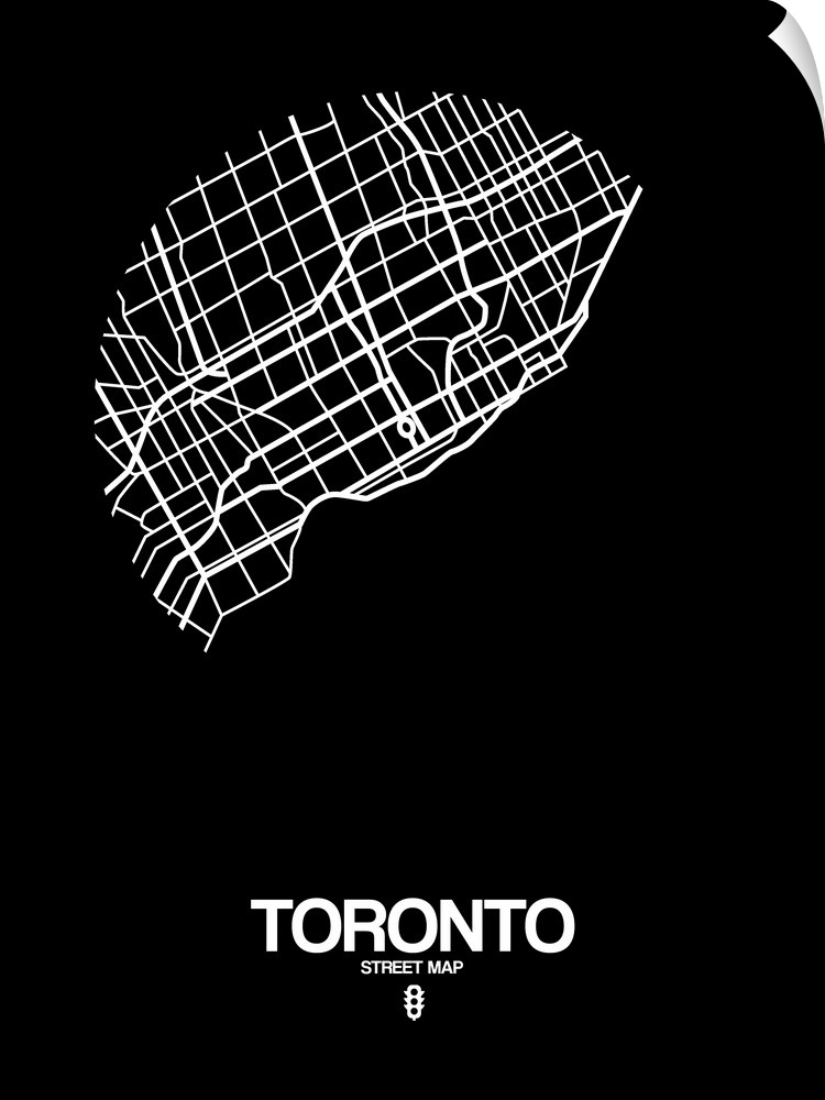 Minimalist art map of the city streets of Toronto in black and white.