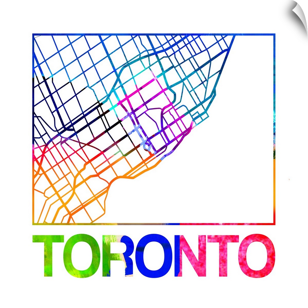 Colorful map of the streets of Toronto, Canada.