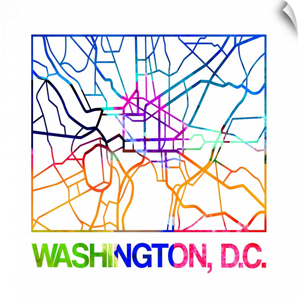 Colorful map of the streets of Washington, DC.