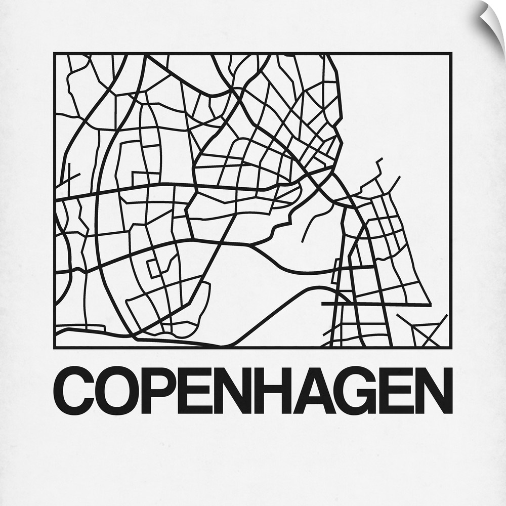 Contemporary minimalist art map of the city streets of Copenhagen.