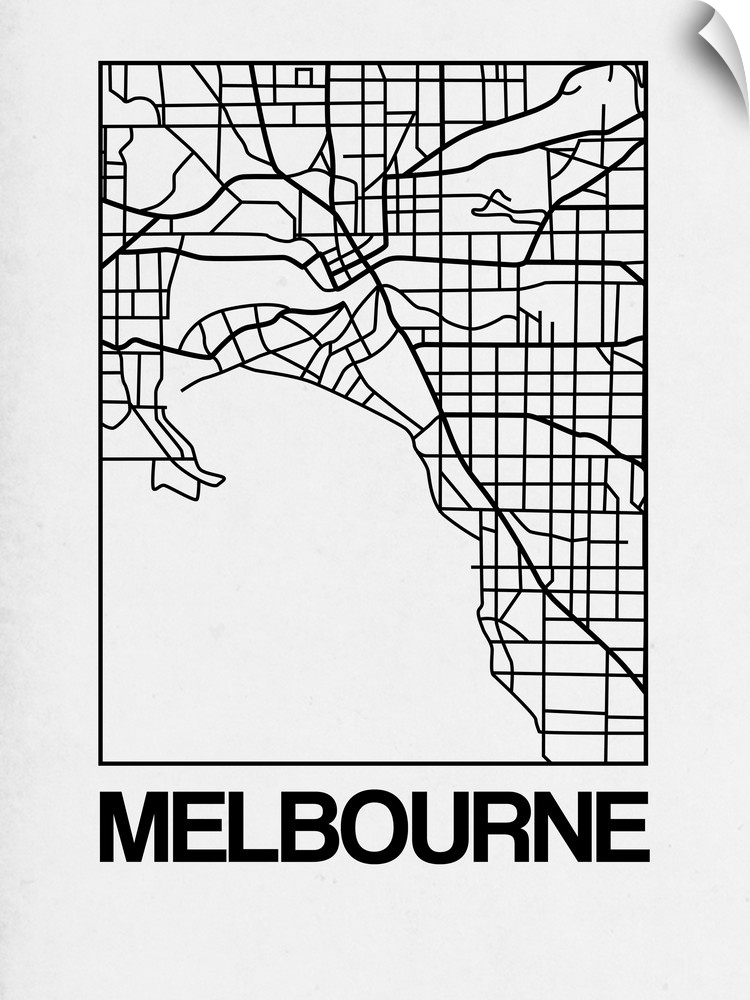 Contemporary minimalist art map of the city streets of Melbourne.