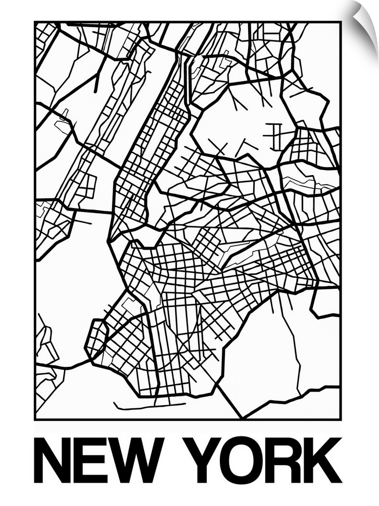 Contemporary minimalist art map of the city streets of New York.