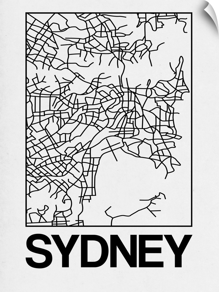 Contemporary minimalist art map of the city streets of Sydney.