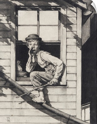 Tom Sawyer Sneaking Out Window (Study)