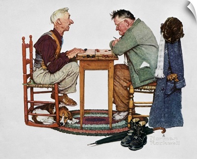 Two Old Men And Dog Checkers