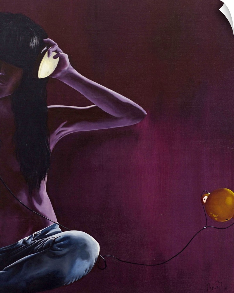 There is a sense of mystique in this acrylic on canvas as Ana Rubi Panduro depicts a woman connected through her headphone...