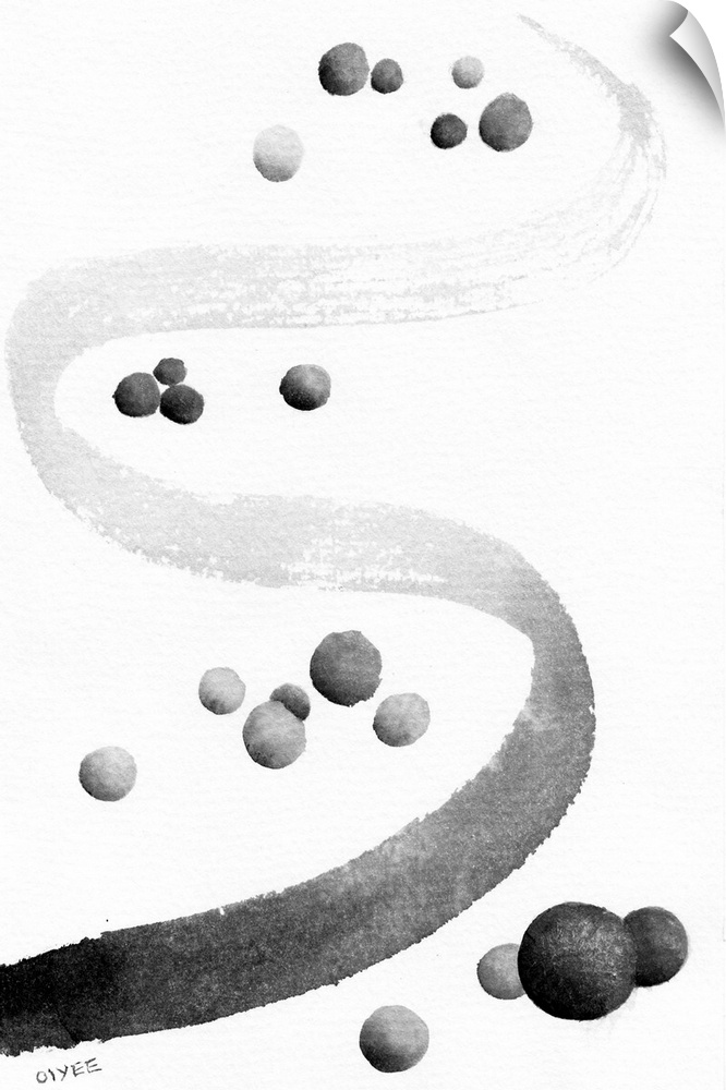 Abstract Chinese ink painting of a river in black and white.
