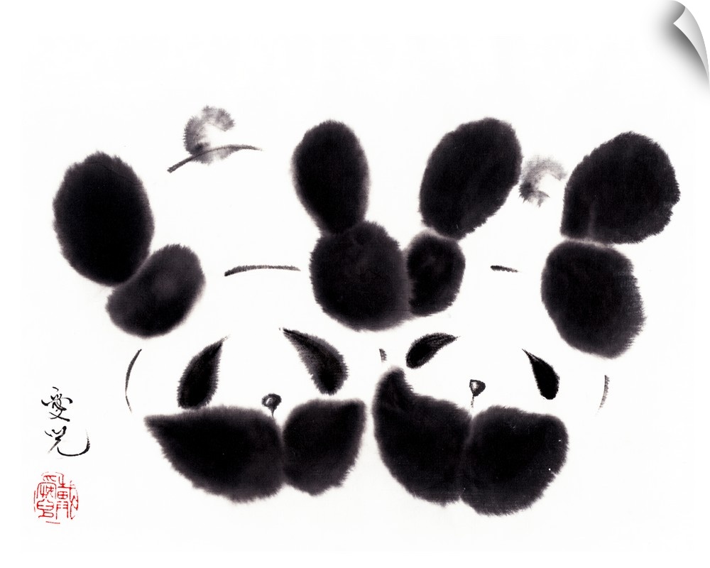 Cute panda ink wash paintings perfect for the nursery for twin babies.