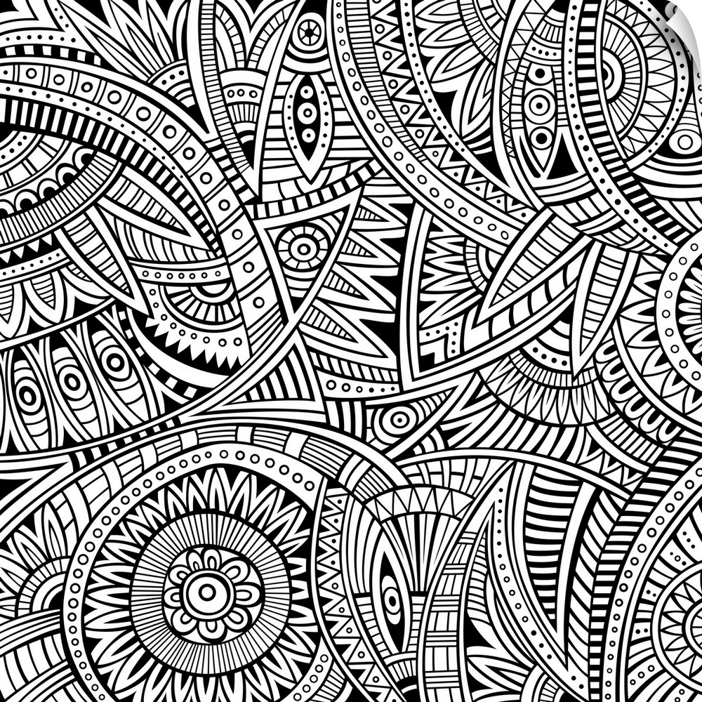 An intricate abstract design made of stripes and geometric shapes. Perfect for coloring canvas.