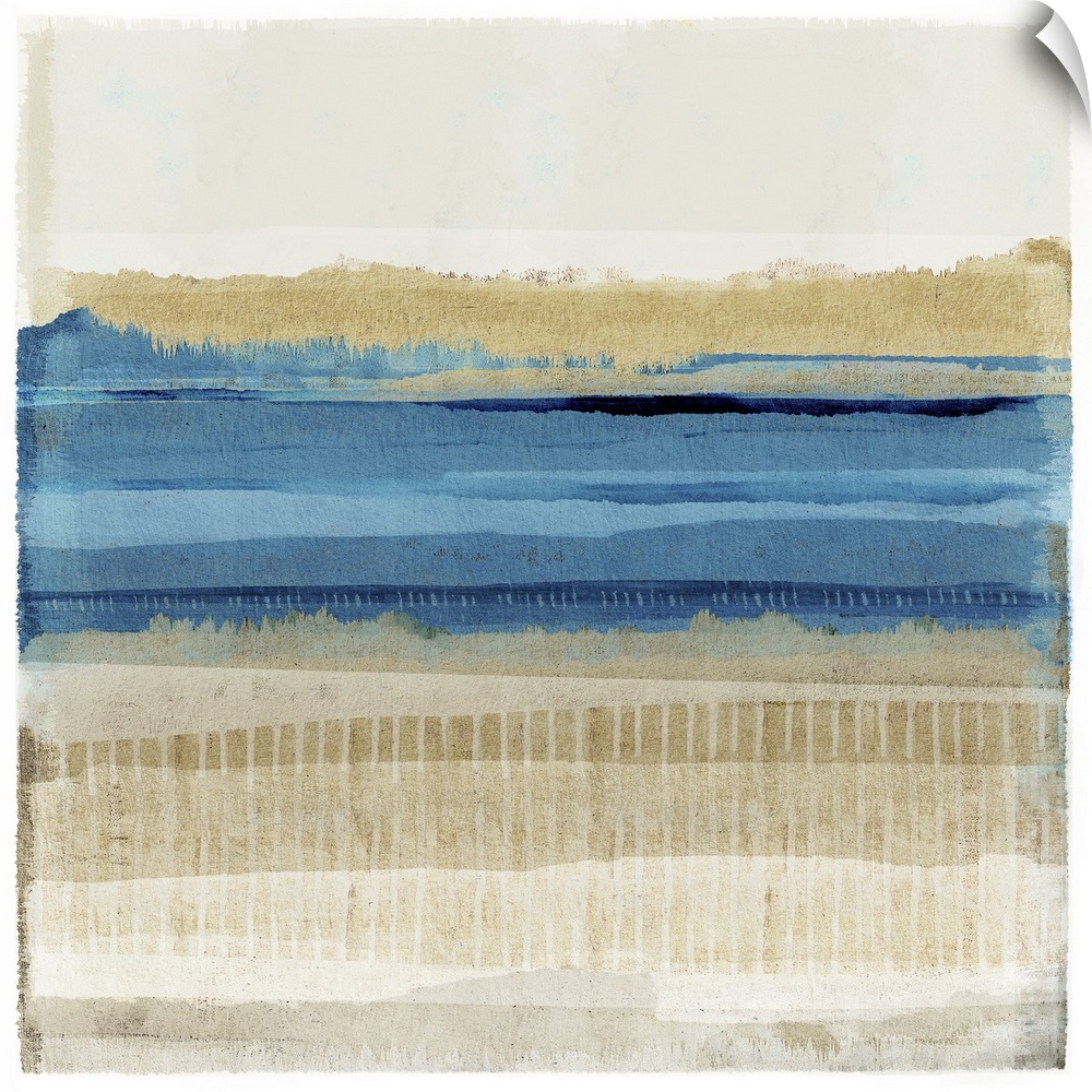 Vibrant blue and brown modern abstract seascape painting.