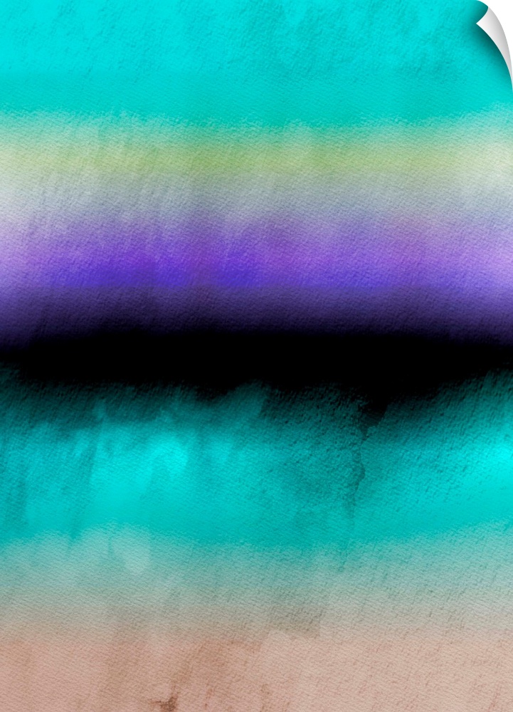 Abstract art of horizontal bands of tropical colors blending together.