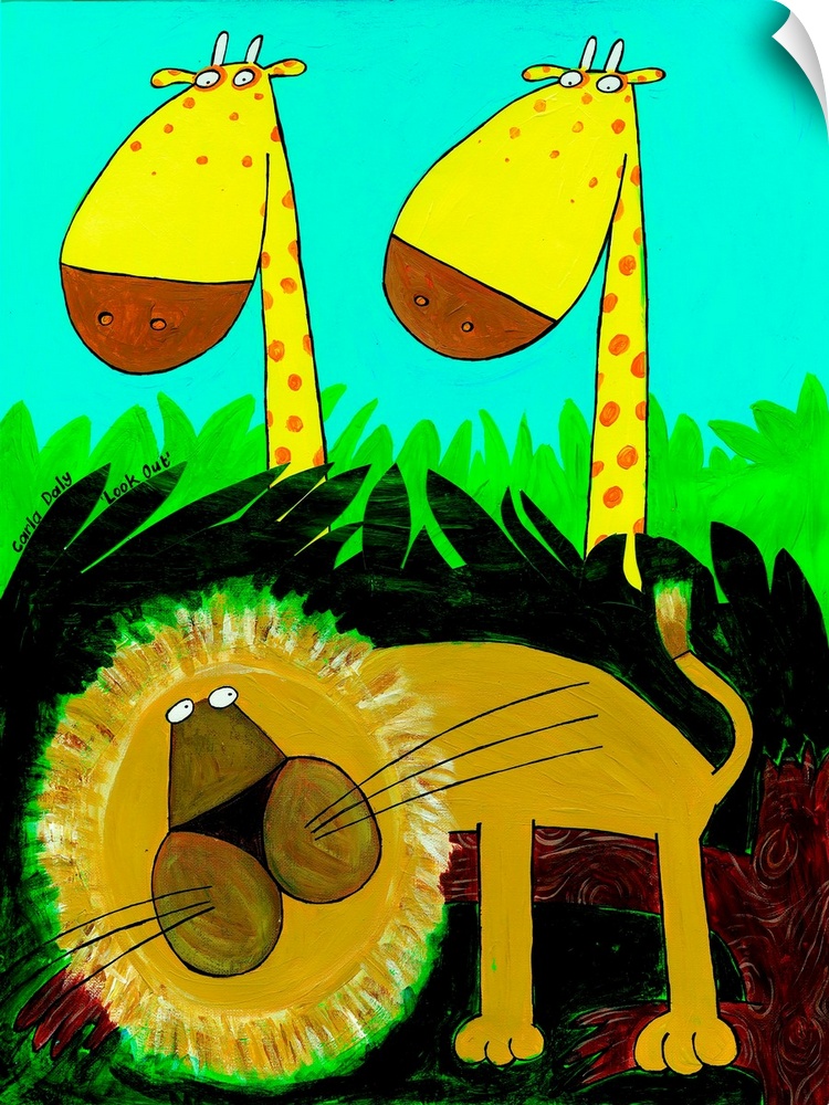 Lookout - lion & giraffe illustration by artist Carla Daly.
