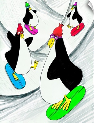Penguins Snowboarding