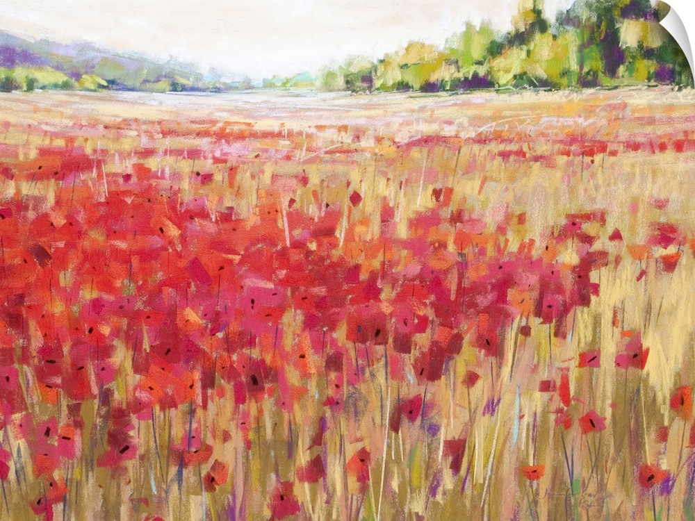 This contemporary painting of wildflowers in an endless field makes a great addition to any wall.