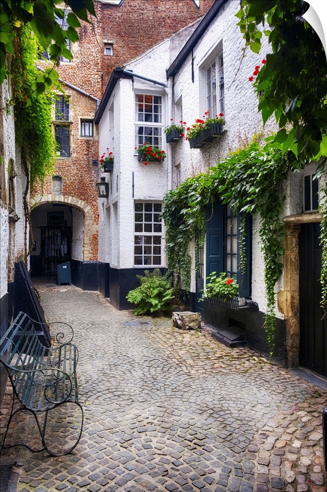 View of a Historic Inner Courtyard with Medieval Houses, Antwerpen, Flanders, Belgium