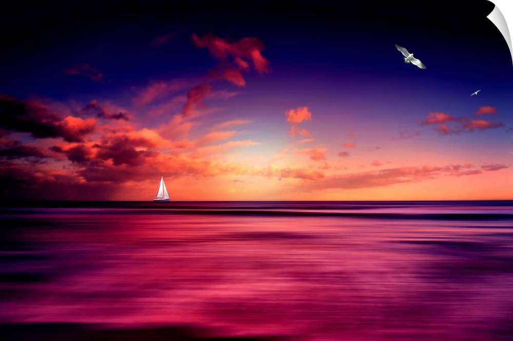 Sunset with a sailboat on the horizon