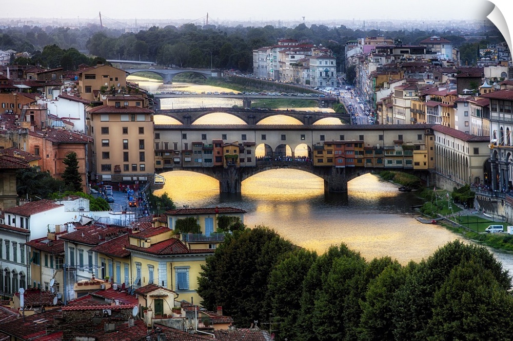 High Angle View of the Bridges Over the Arno River, Florence, Tu