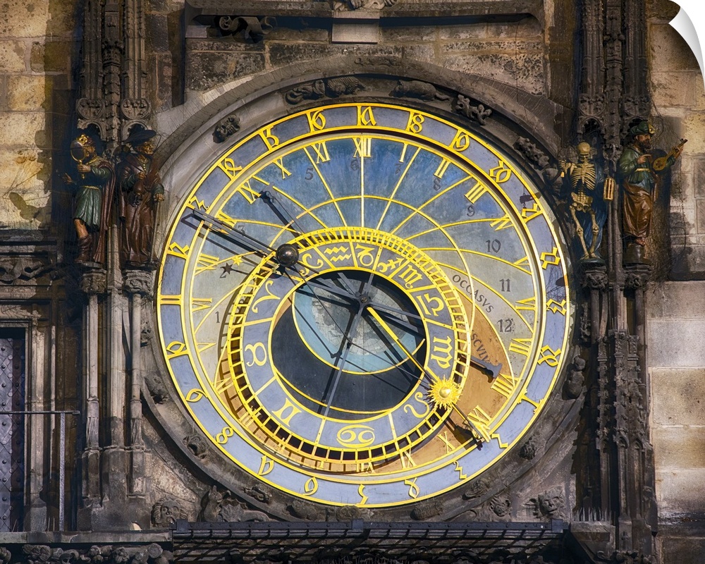 View of the Astronomical Clock or Orloj on the Old Town Hall in Prague, Czech Republic.
