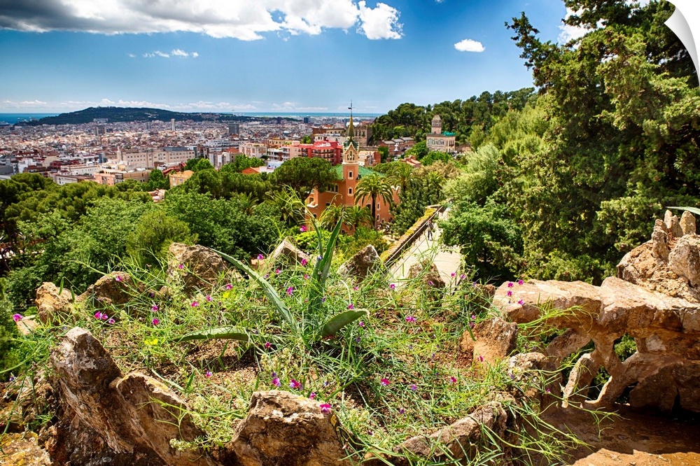 High Angle View of Barcelona from Park Guell, Catalonia, Spain