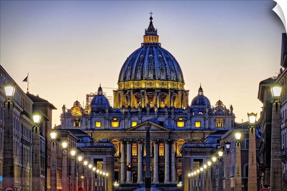 Low Angle View of the Papal Basilica of St Peter's at Night, Vatican City, Rome, Italy
