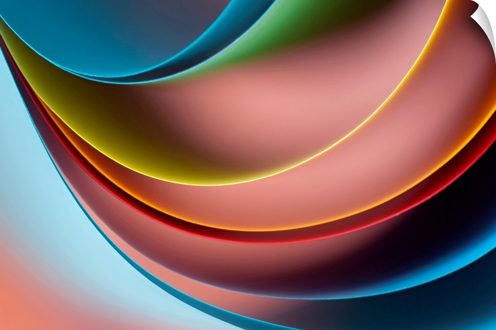Abstract artwork that uses several different curves of colors to give it a 3D appearance.